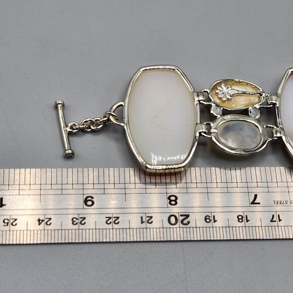 Sajen Druzy Bracelet Iridescent White Blue Pearl Chunky Link 925 Sterling Silver - Picture 13 of 14